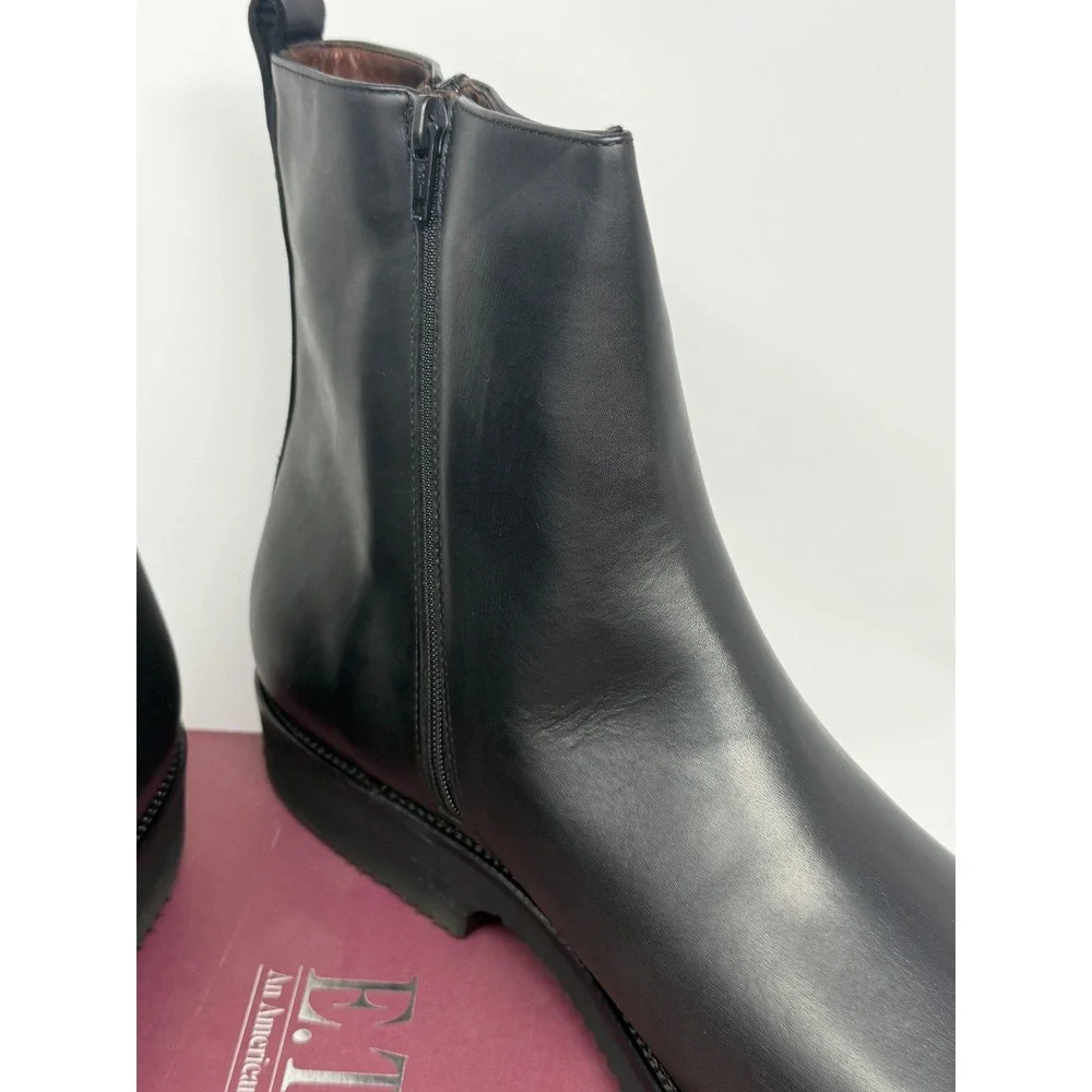 E.T. Wright Laconi Black Leather Side Zip Ankle Dress Boots Box NOS Mens 13 AA